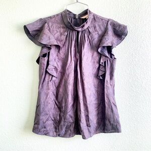 REBECCA TAYLOR silk blend snake animal print metallic blouse ruffle top XS shirt